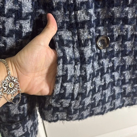 Max Mara Weekend Blue Wool Mohair Alpaca Houndstooth Crop Coat Jacket Size 4 - Picture 6 of 12